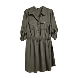 NWT Bebop Roll-Tab Utility Shirt Dress Women's Size XLarge Olive Green Pockets
